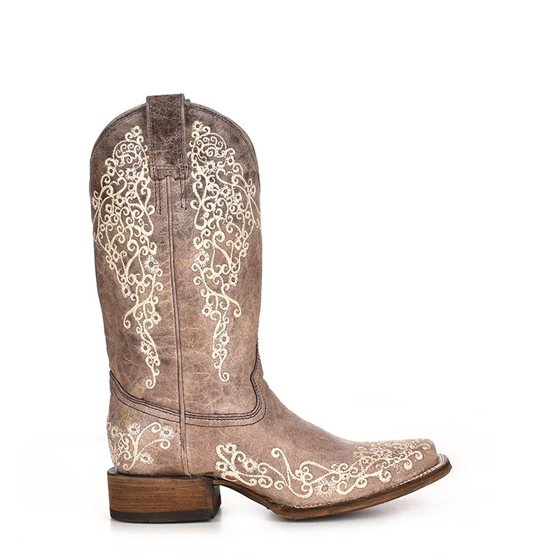A2663 | Women's Crater Brown Embroidered Square Toe