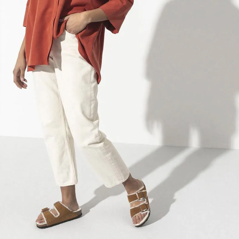 BIRKENSTOCK Arizona Shearling Suede Leather Sandals Mink