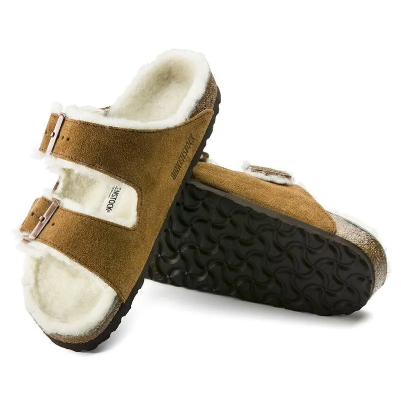 BIRKENSTOCK Arizona Shearling Suede Leather Sandals Mink