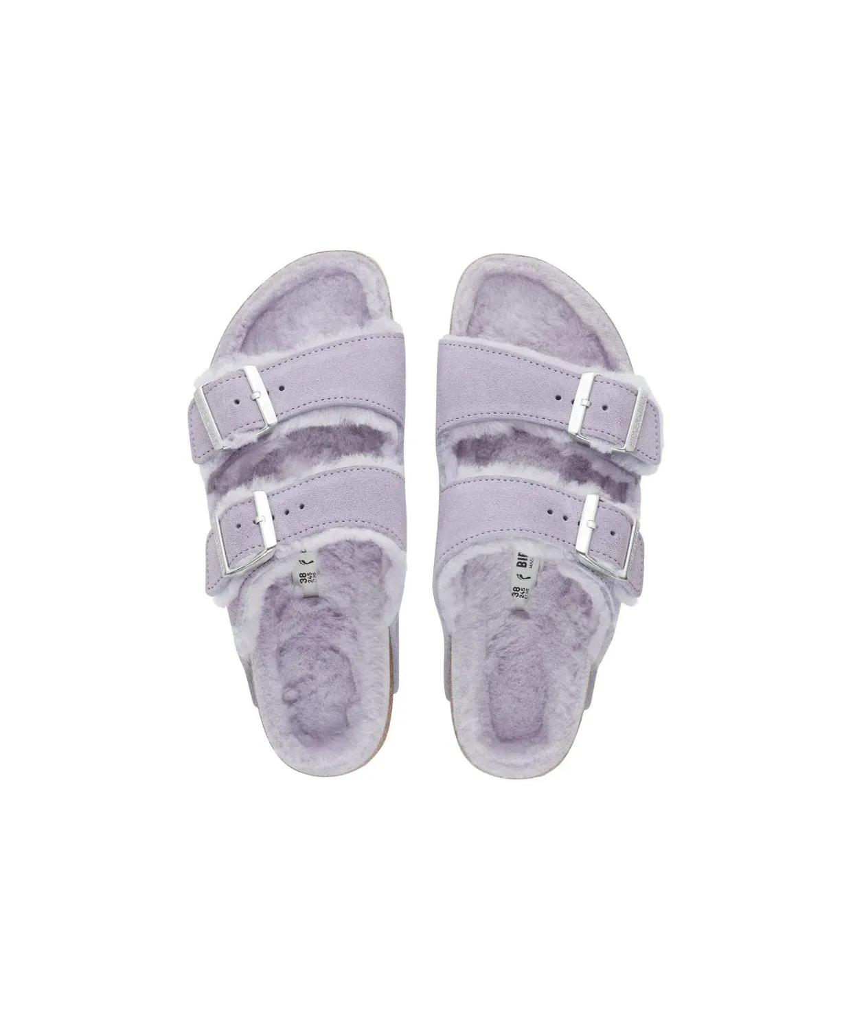 Birkenstock Arizona Suede Leather Shearling Purple Fog Sandals