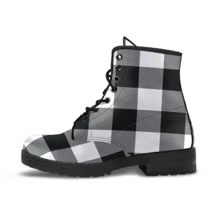 Black and White Buffalo Plaid Vegan Leather Boots