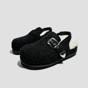 Black Fuzzy Buckle Slingback Clogs