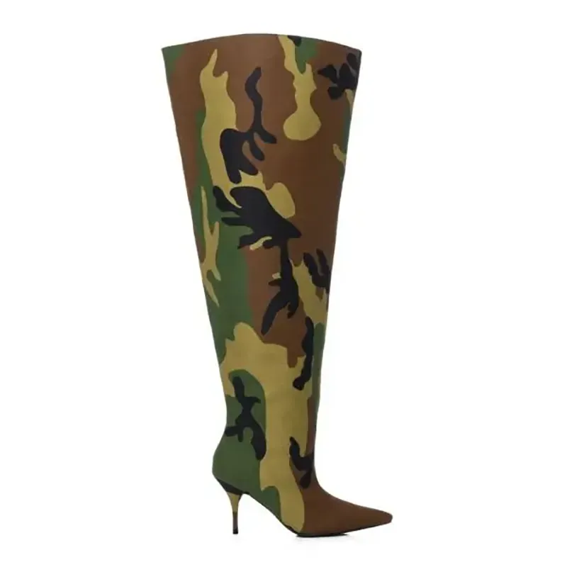 Camo canvas wide calf thigh high boots