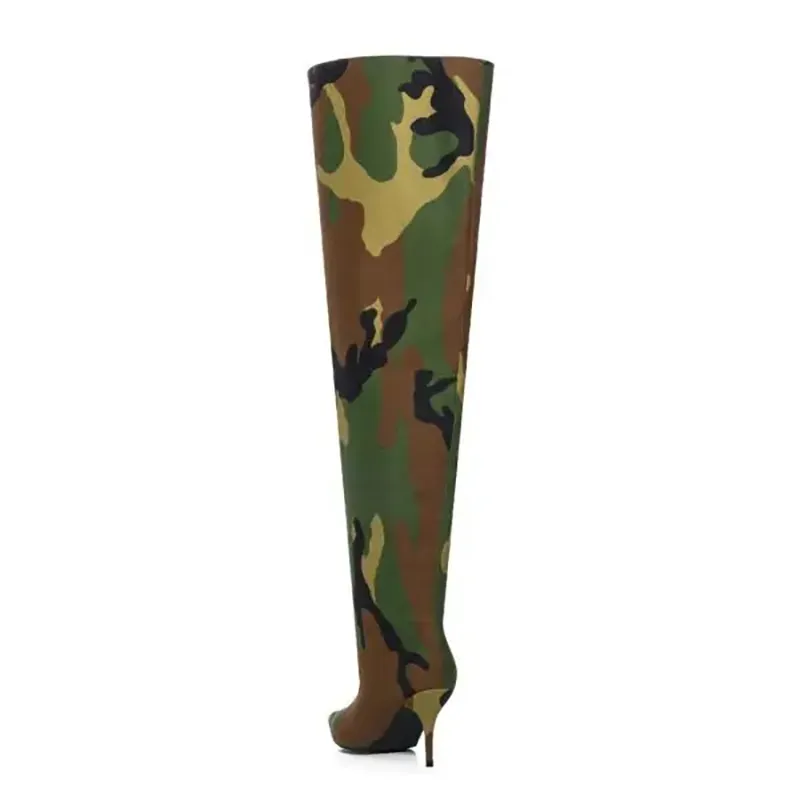 Camo canvas wide calf thigh high boots