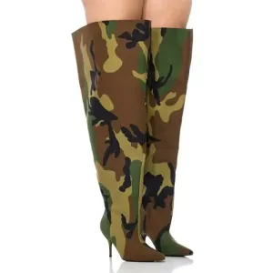 Camo canvas wide calf thigh high boots