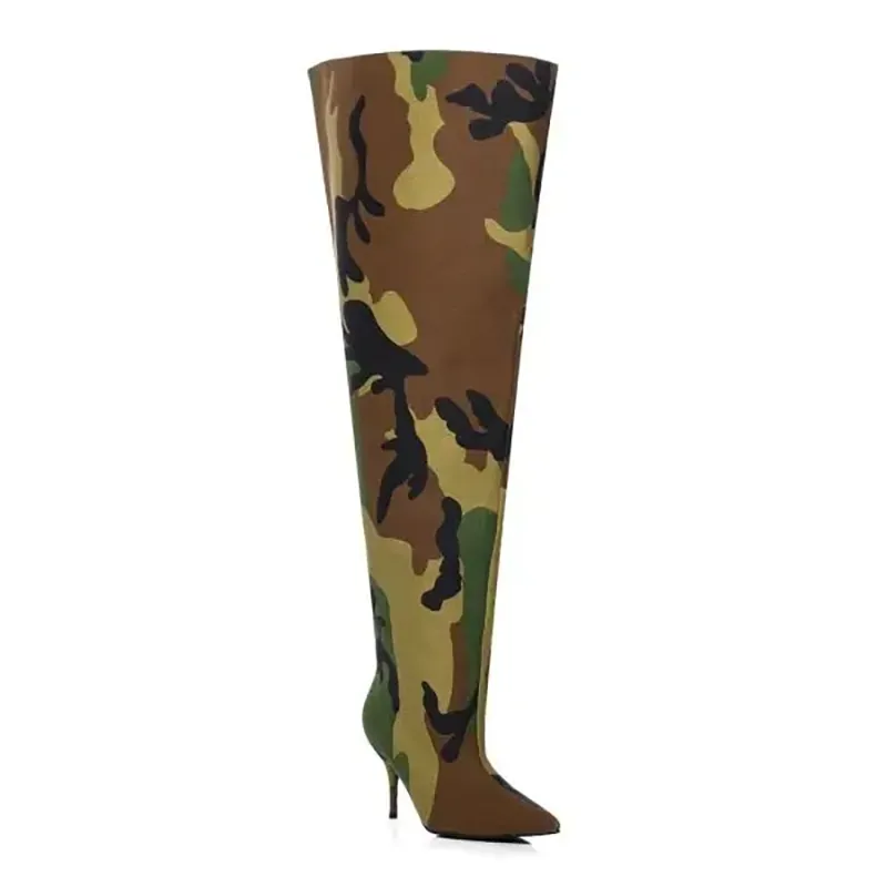 Camo canvas wide calf thigh high boots