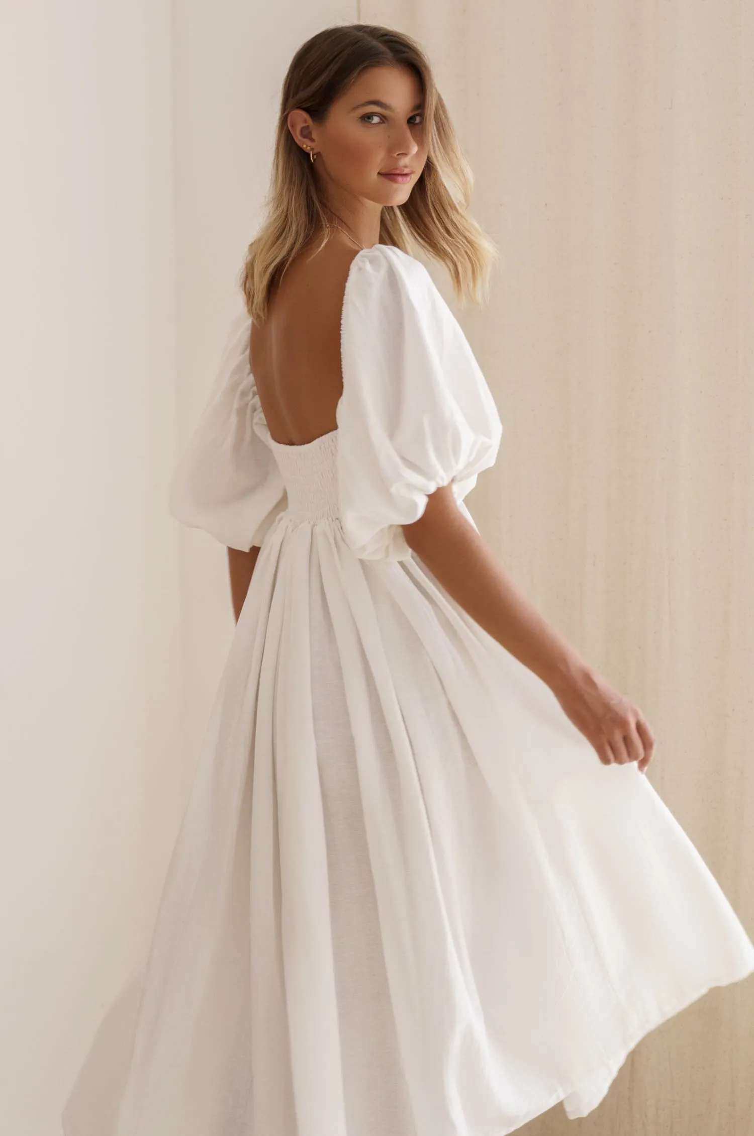 Cherie Puff Sleeve Midi - 100% Linen
