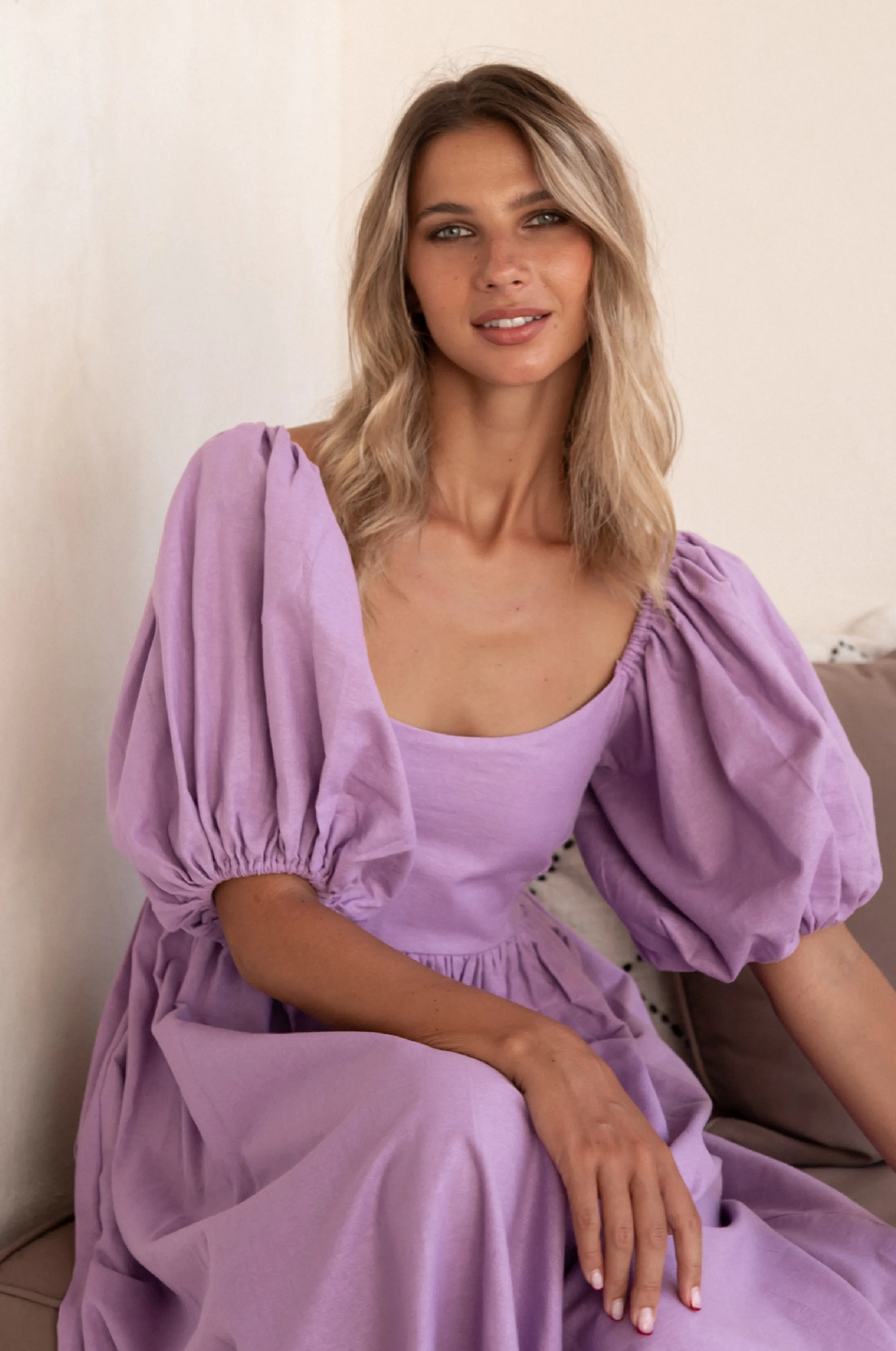 Cherie Puff Sleeve Midi - 100% Linen