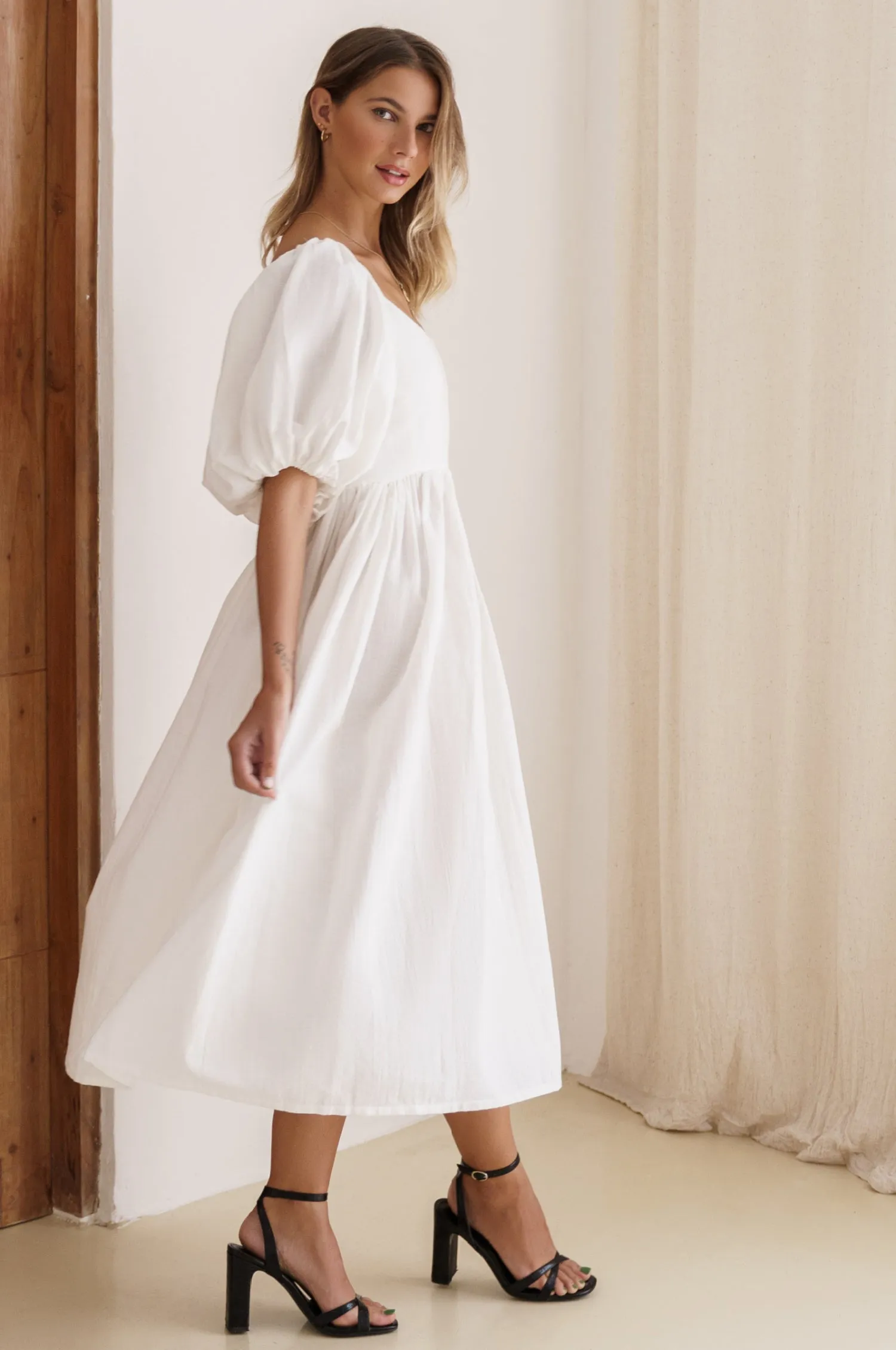Cherie Puff Sleeve Midi - 100% Linen