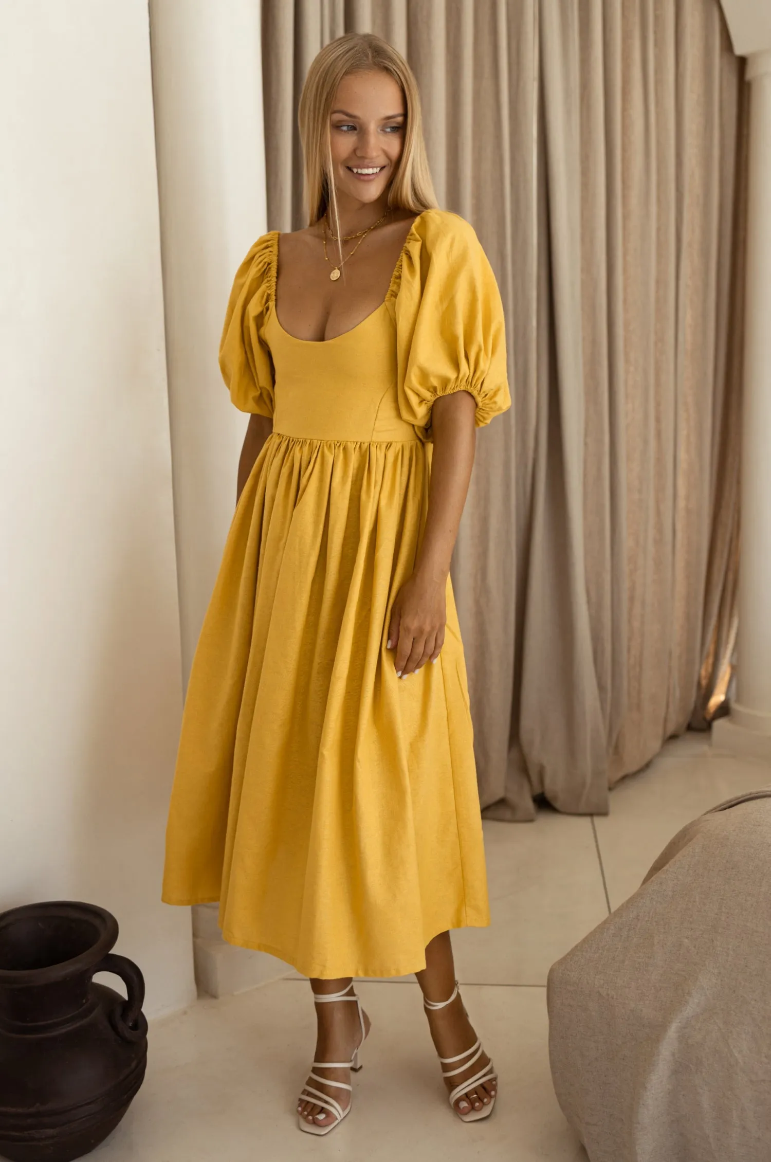 Cherie Puff Sleeve Midi - 100% Linen