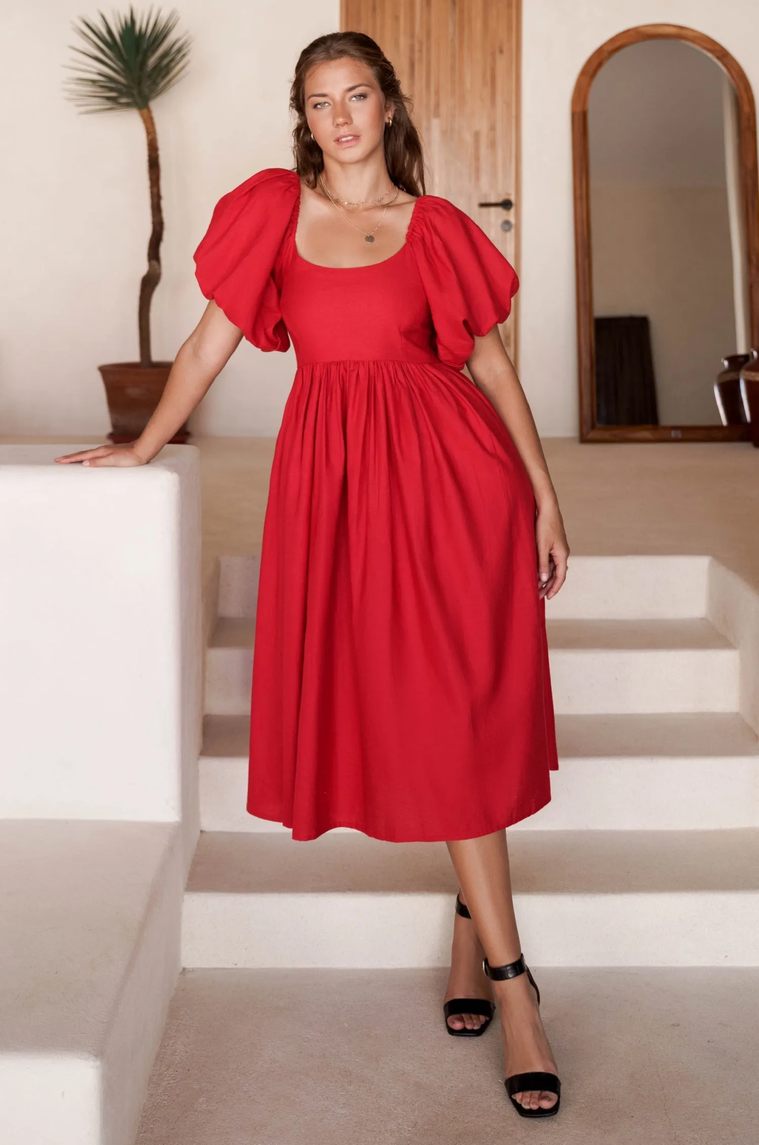 Cherie Puff Sleeve Midi - 100% Linen