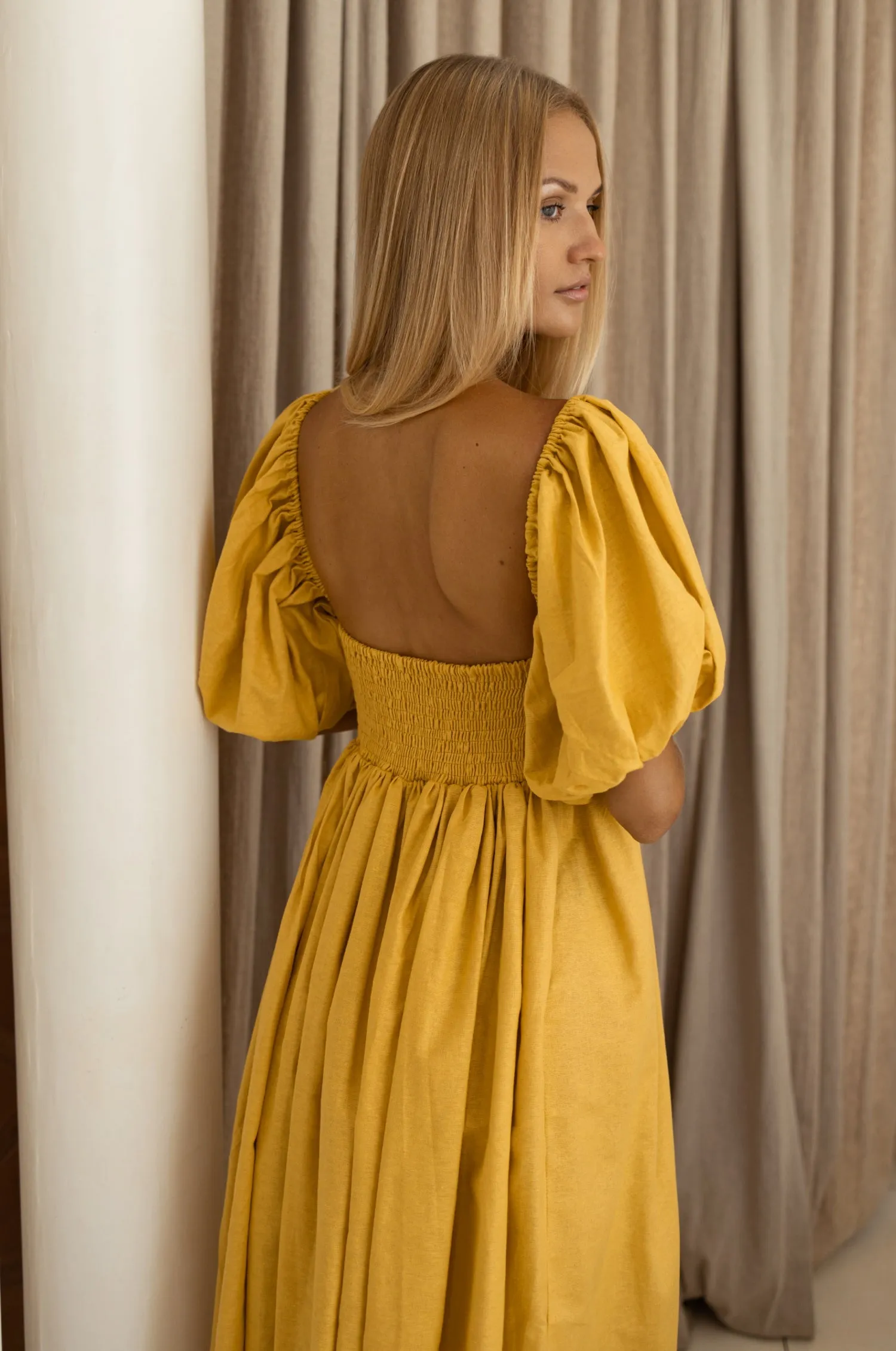 Cherie Puff Sleeve Midi - 100% Linen