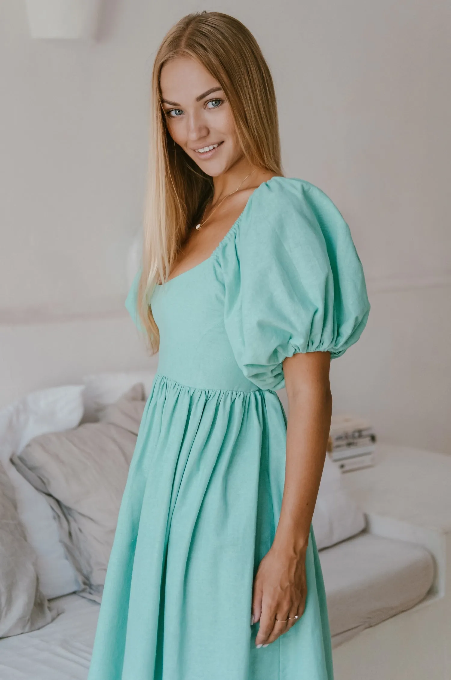 Cherie Puff Sleeve Midi - 100% Linen