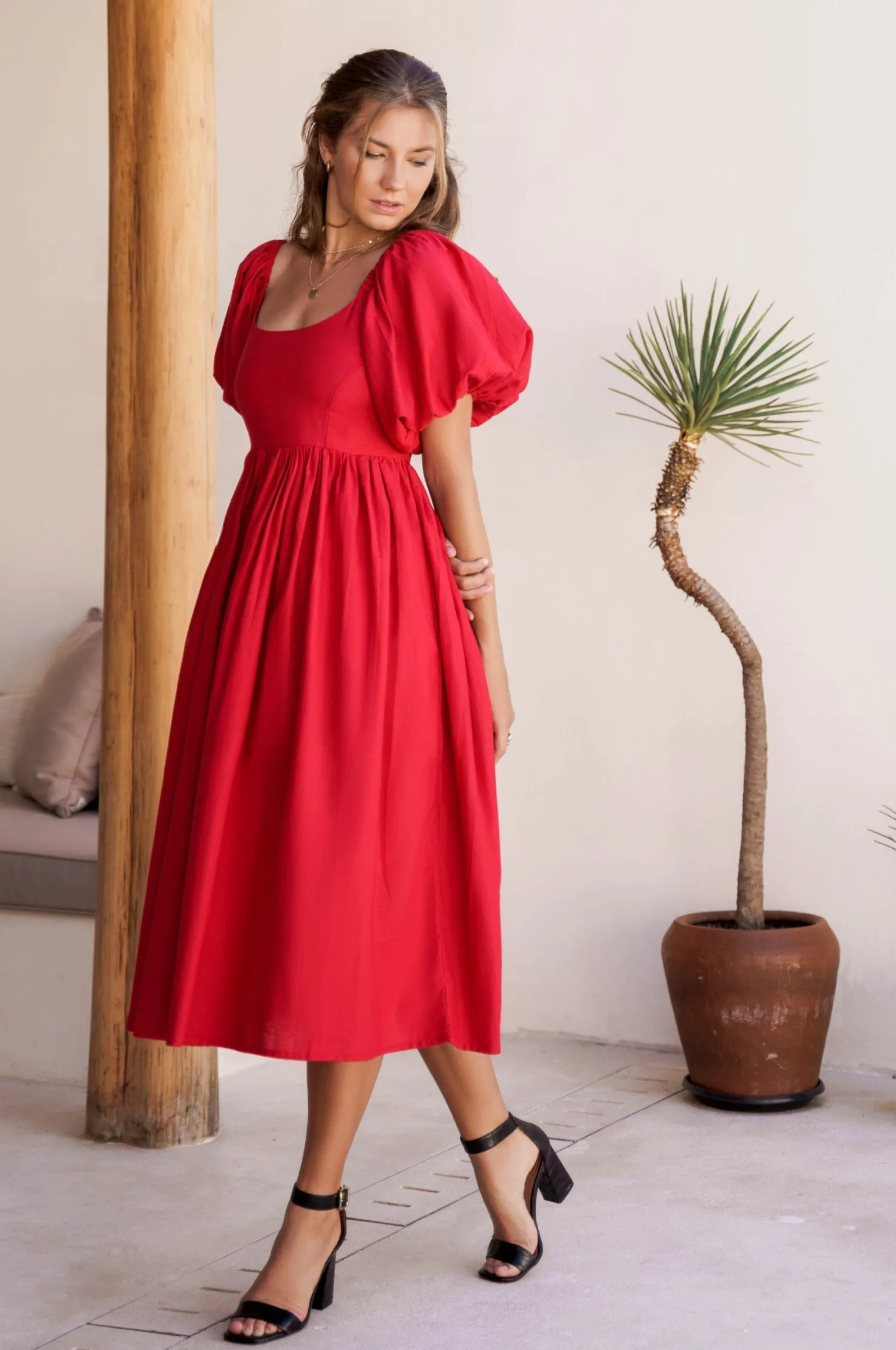 Cherie Puff Sleeve Midi - 100% Linen