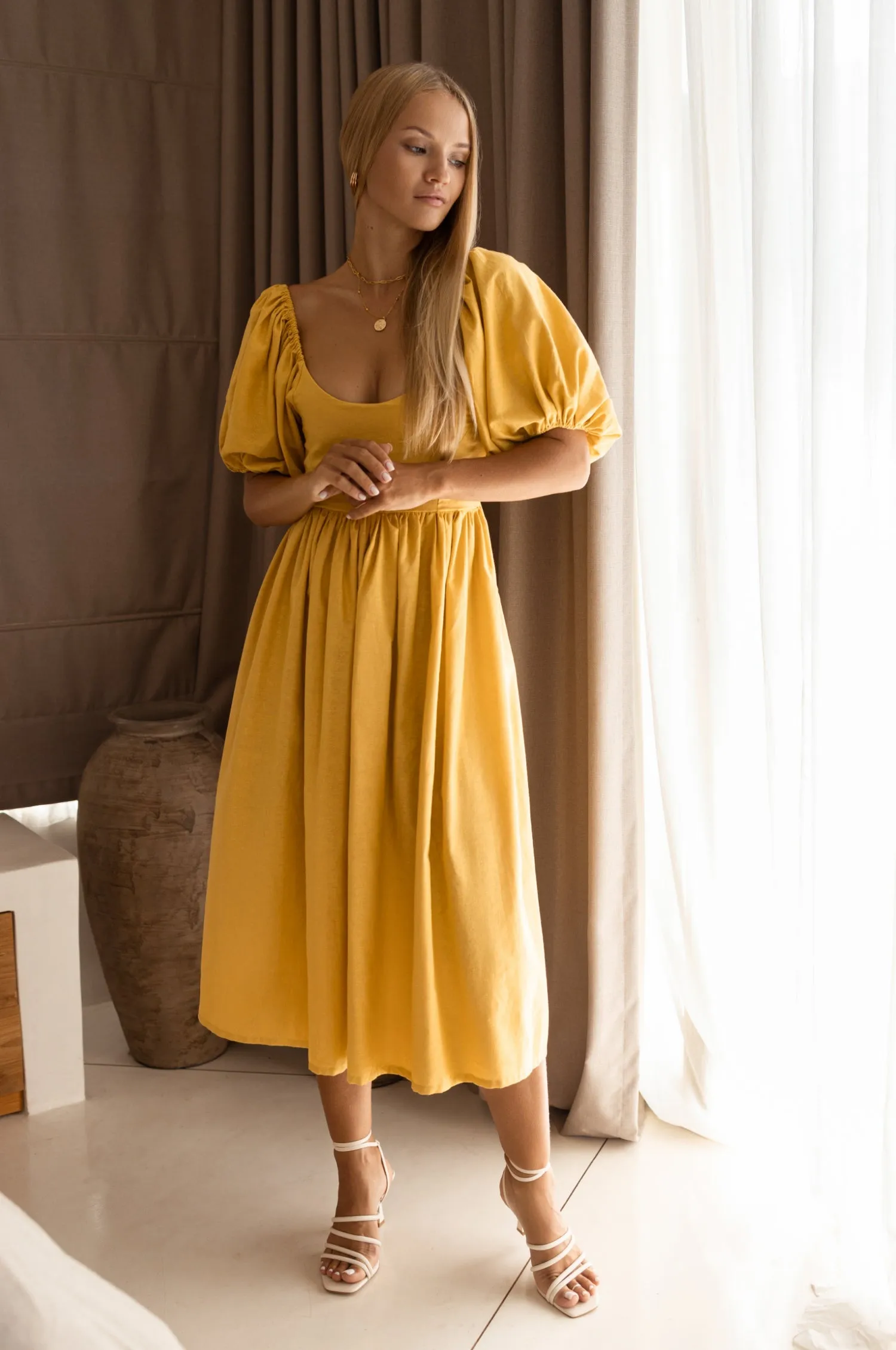 Cherie Puff Sleeve Midi - 100% Linen