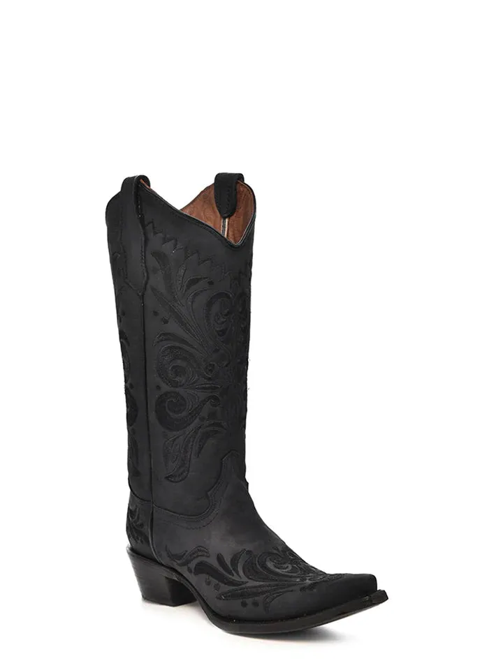 Circle G Women's Embroidery Black Snip Toe Cowboy Boot
