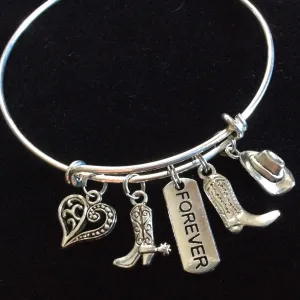 Cowboys and Cowgirls Forever Expandable Adjustable Wire Bangle Bracelet Wedding Gift Unique Trendy Favor Western