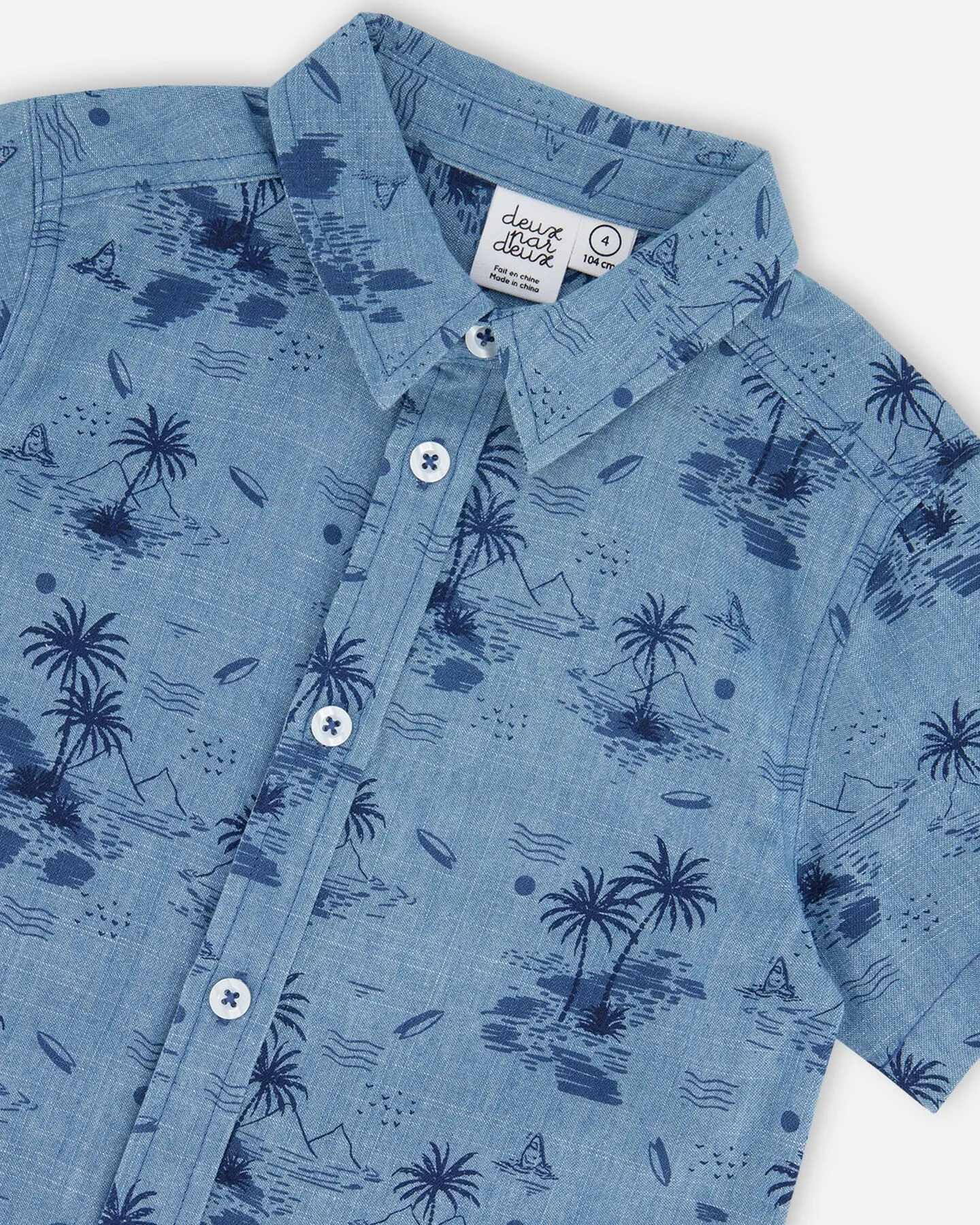 Deux par Deux Printed Chambray Button Up Shirt