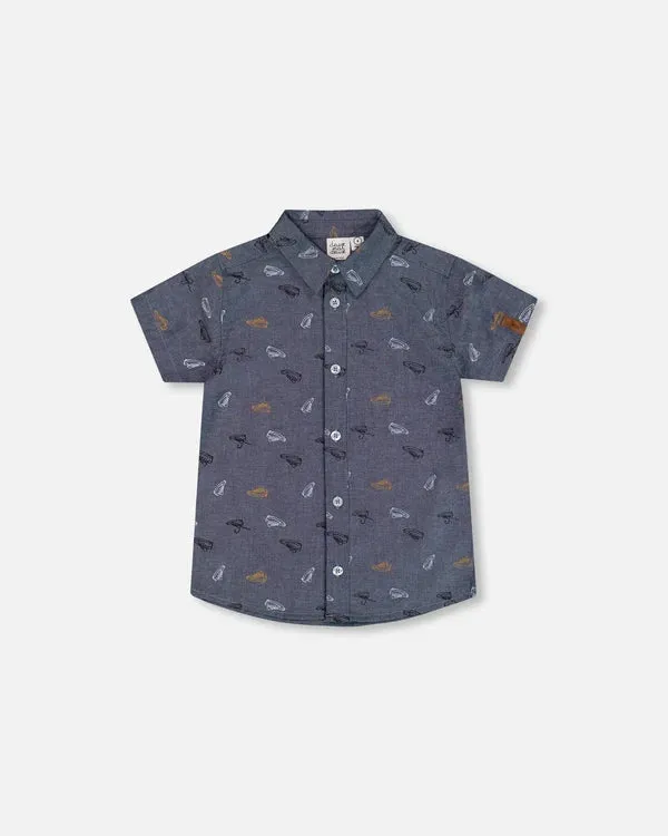 Deux par Deux Printed Chambray Button Up Shirt