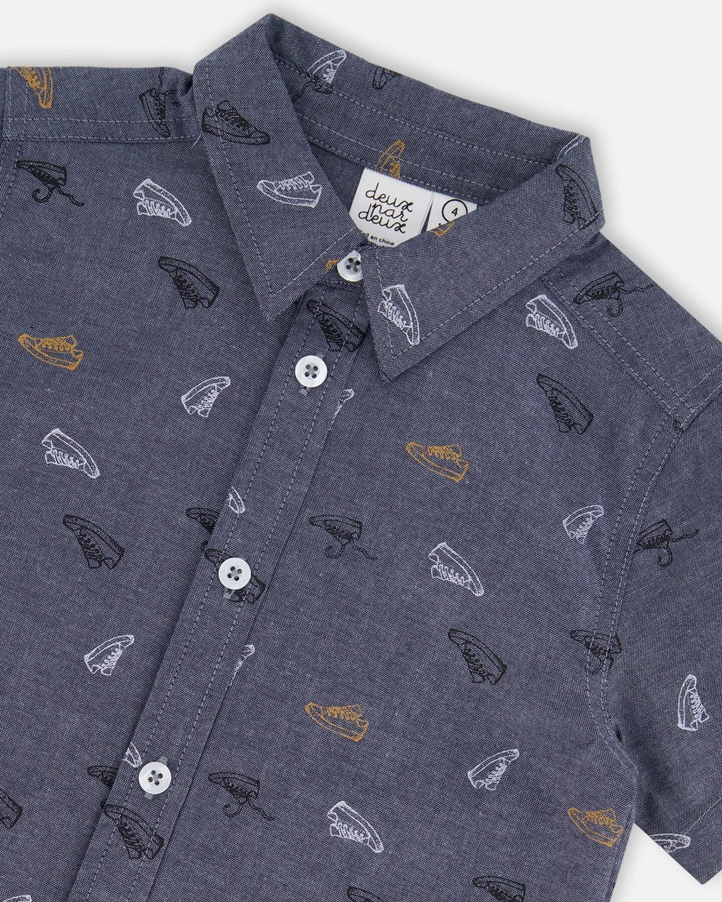 Deux par Deux Printed Chambray Button Up Shirt