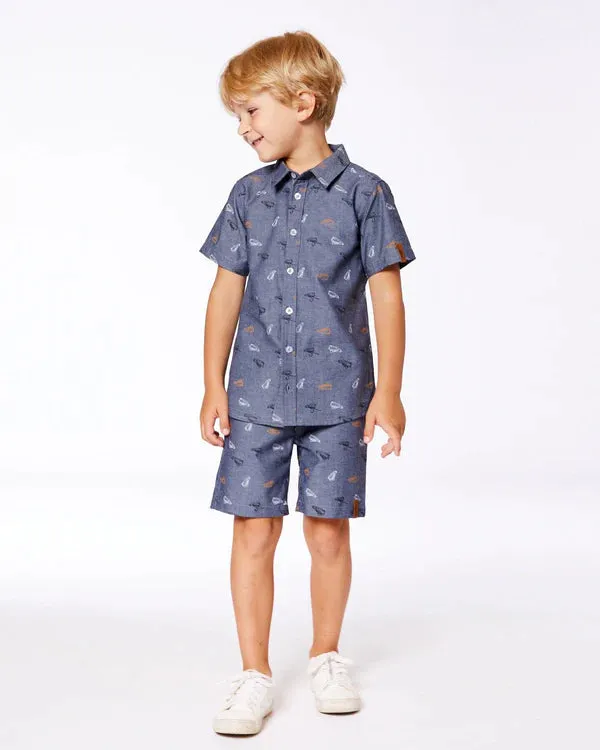 Deux par Deux Printed Chambray Button Up Shirt