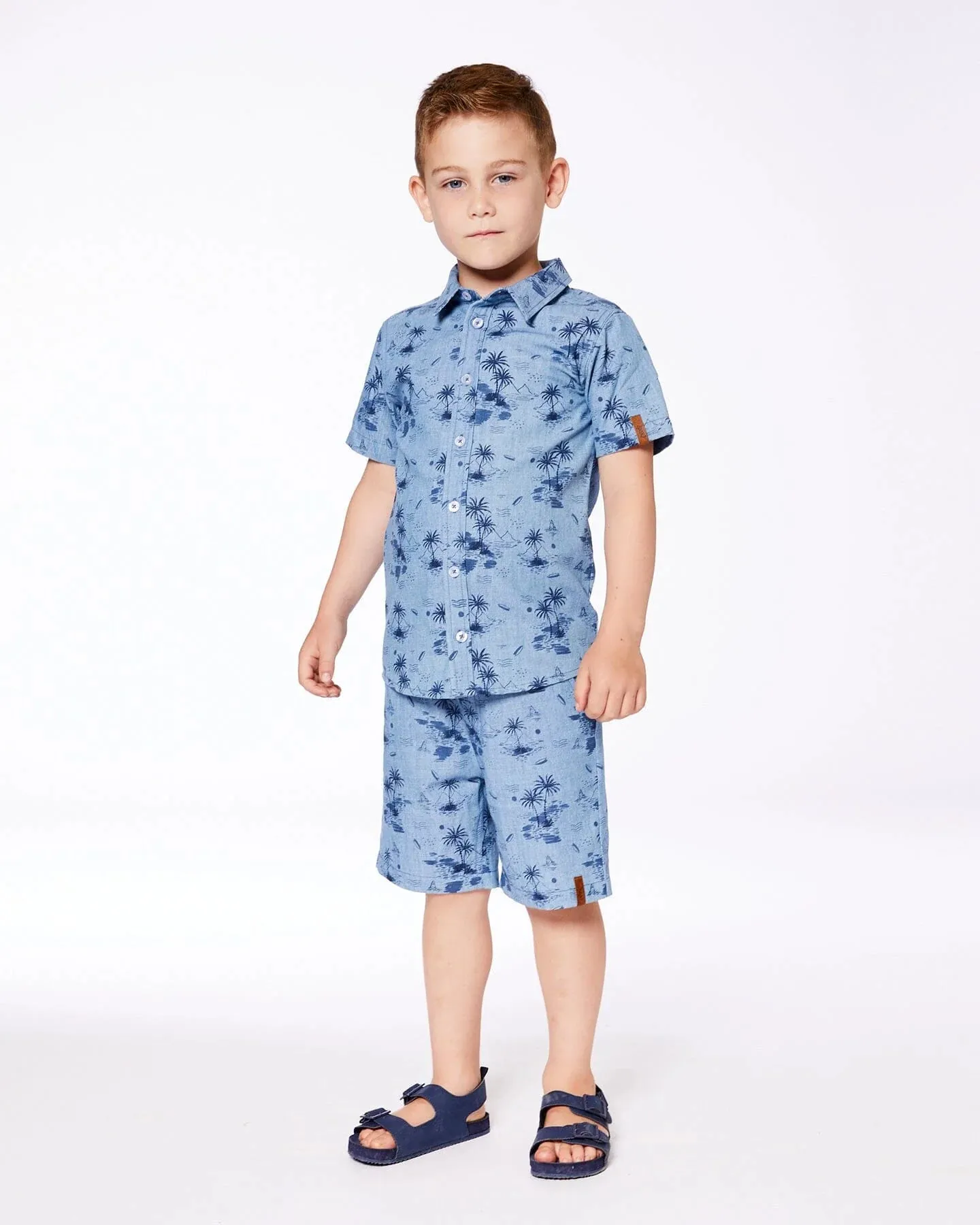 Deux par Deux Printed Chambray Button Up Shirt
