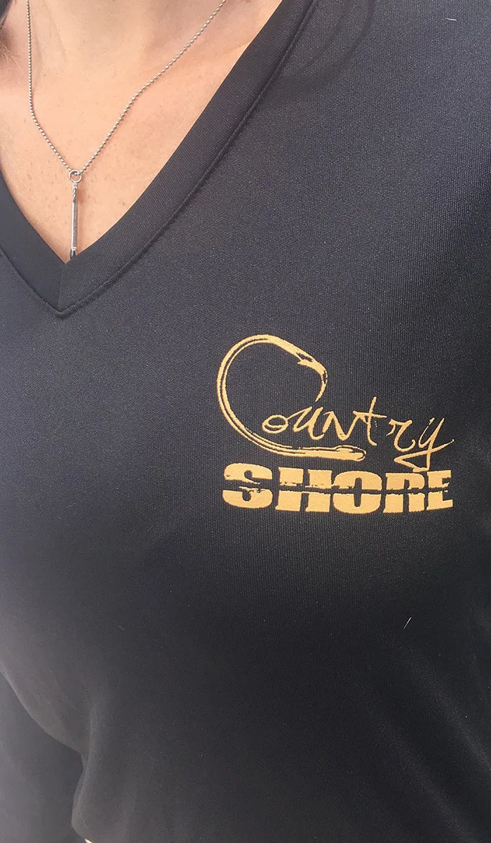 Dry Fit Long Sleeve Tee - UPF V-Neck - Country Shore - Black Boots in the Sand