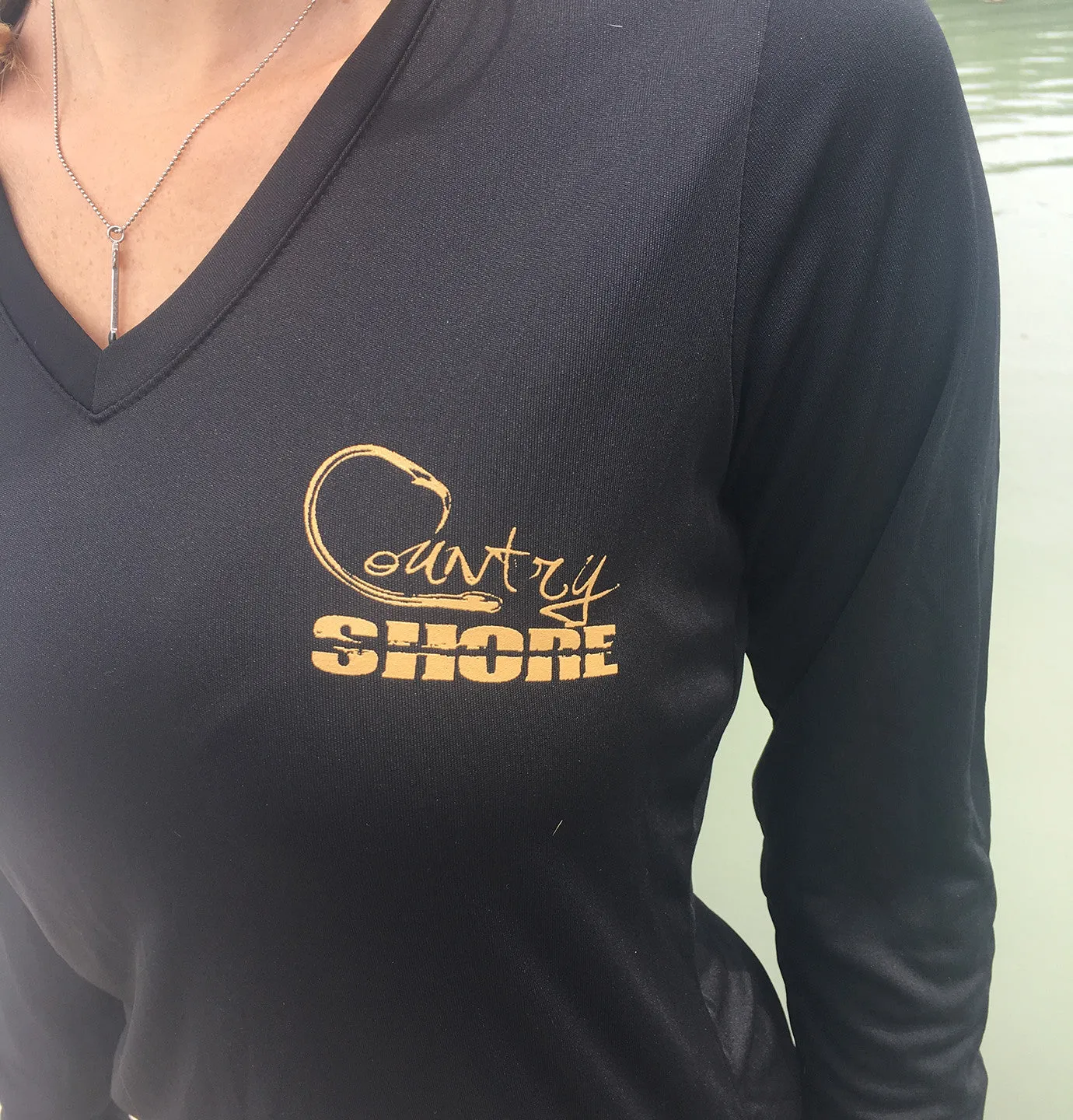 Dry Fit Long Sleeve Tee - UPF V-Neck - Country Shore - Black Boots in the Sand