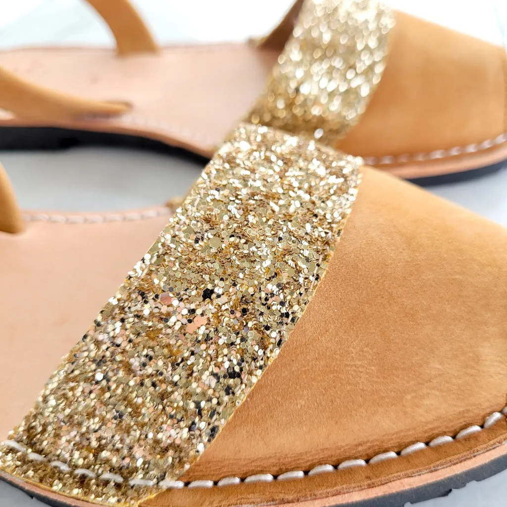 Duo Tan & Gold Glitter Avarca Sandals