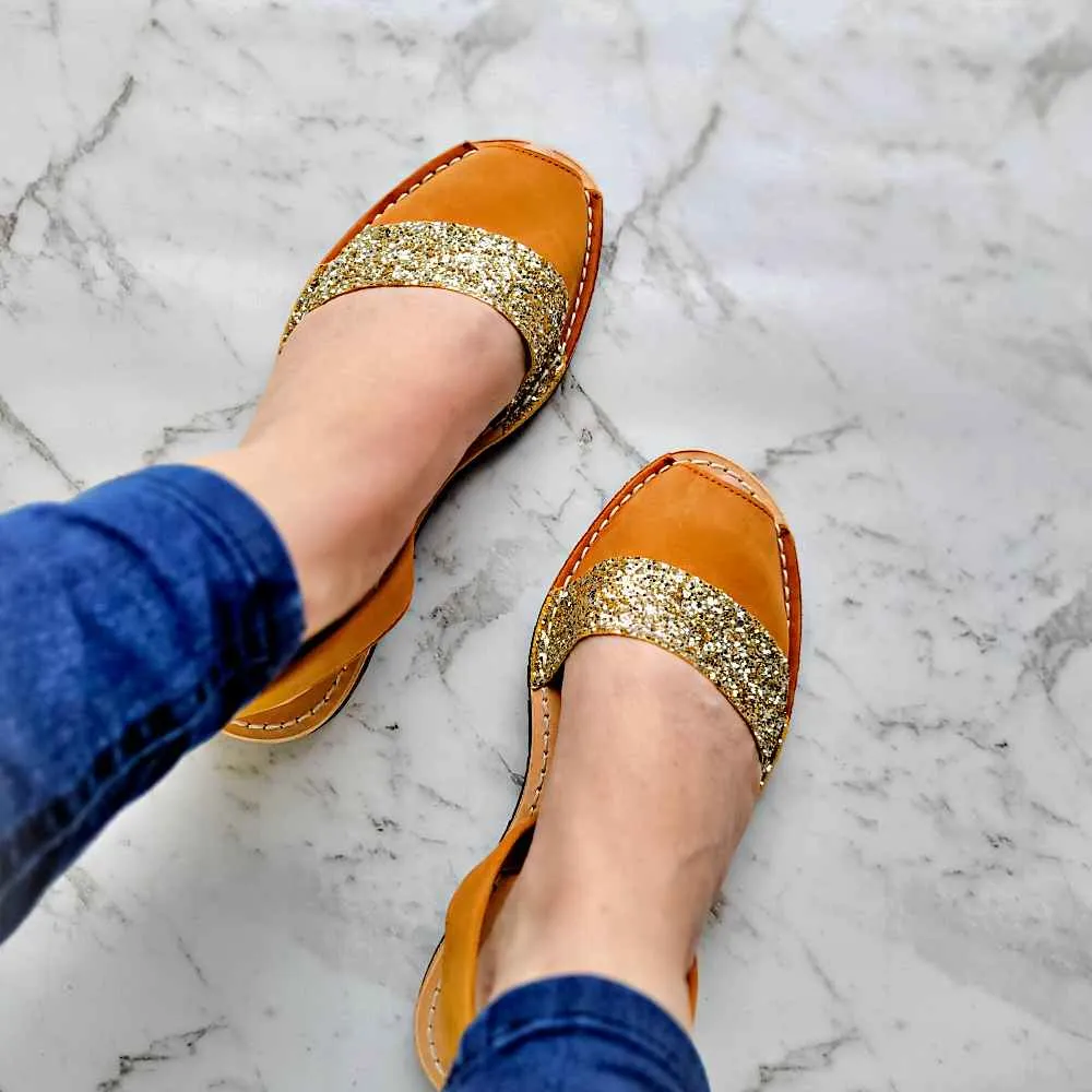 Duo Tan & Gold Glitter Avarca Sandals