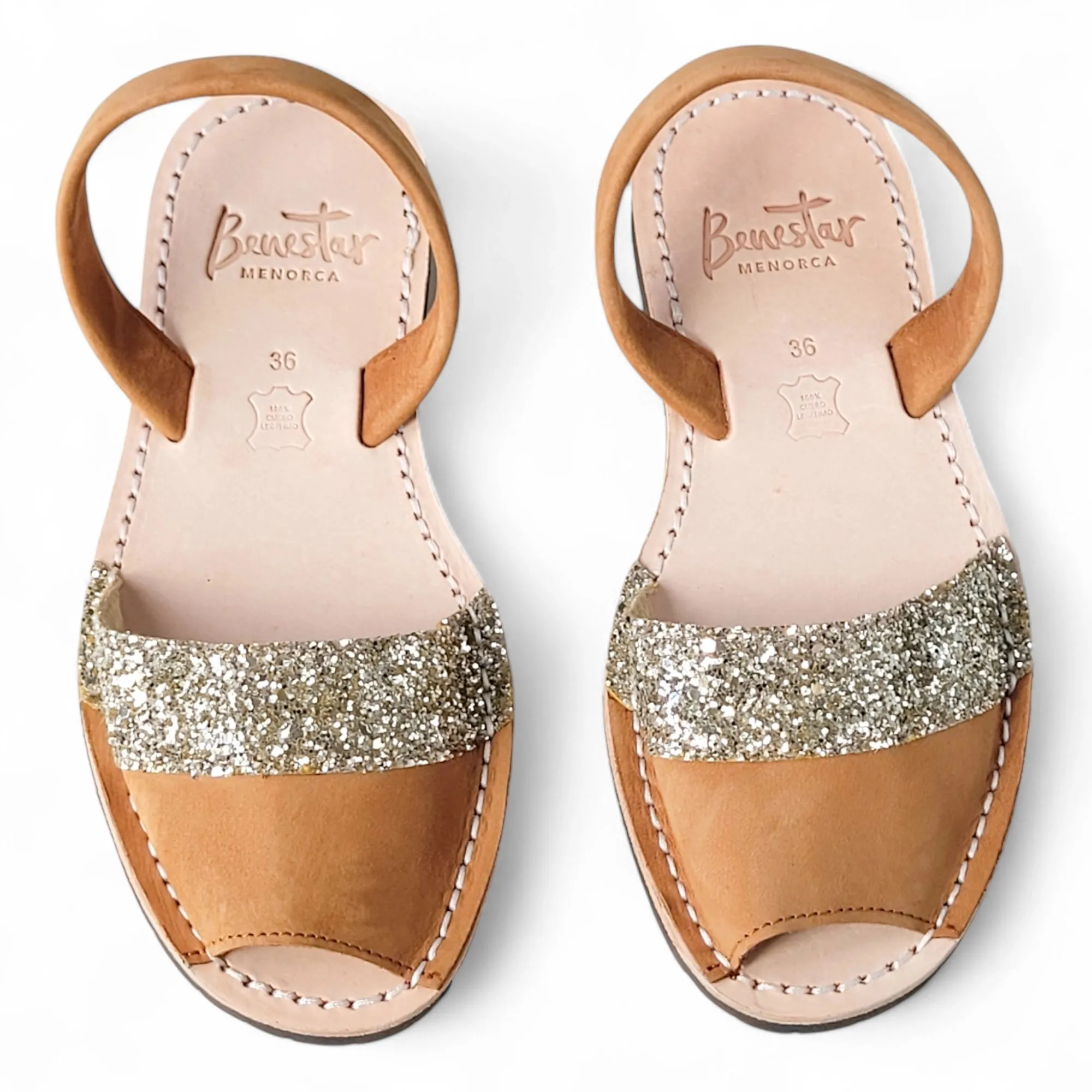 Duo Tan & Gold Glitter Avarca Sandals
