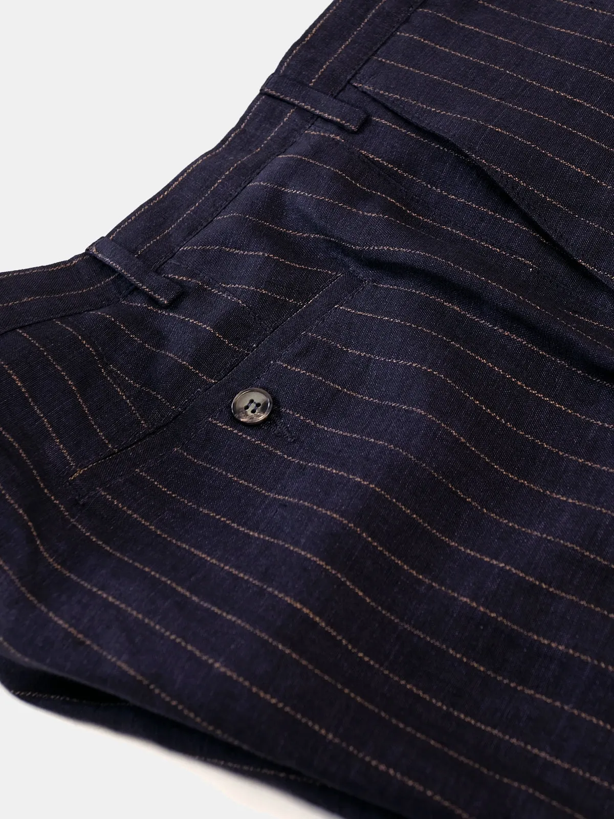 Fermo Shorts - Navy Linen Chalk Stripe - LUCKY LAST