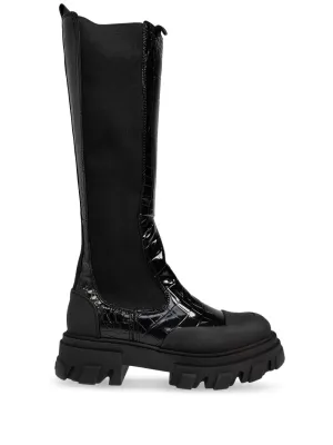 GANNI 50mm crocodile-embossed knee-high boots