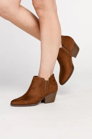 GWEN Brown Faux Suede Ankle Boots