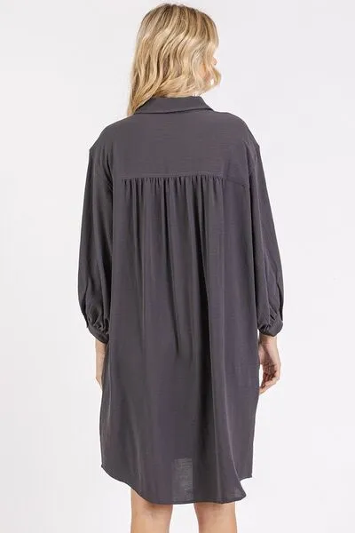 Hazel Blues® |  Mittoshop Airflow 3/4 Sleeve Buttoned Shirt Mini Dress