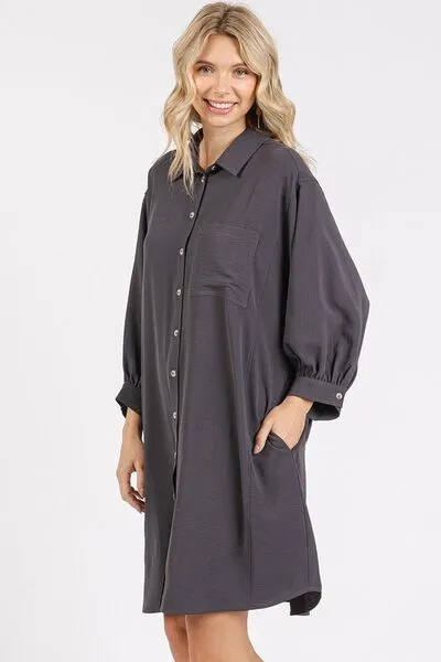 Hazel Blues® |  Mittoshop Airflow 3/4 Sleeve Buttoned Shirt Mini Dress