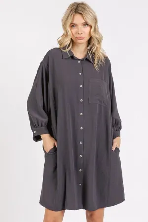 Hazel Blues® |  Mittoshop Airflow 3/4 Sleeve Buttoned Shirt Mini Dress