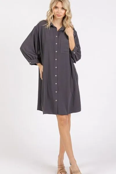 Hazel Blues® |  Mittoshop Airflow 3/4 Sleeve Buttoned Shirt Mini Dress