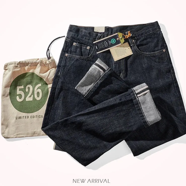 Heavyweight Washed Denim Jeans - Men's Fashion 100% Cotton Casual Tapered Pants