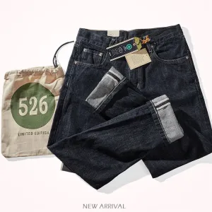 Heavyweight Washed Denim Jeans - Men's Fashion 100% Cotton Casual Tapered Pants