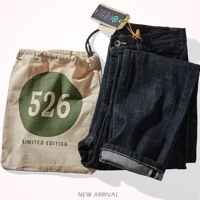 Heavyweight Washed Denim Jeans - Men's Fashion 100% Cotton Casual Tapered Pants