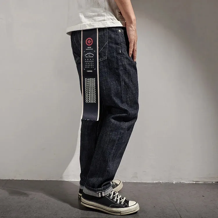 Heavyweight Washed Denim Jeans - Men's Fashion 100% Cotton Casual Tapered Pants