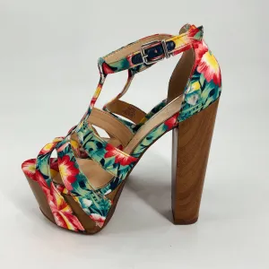 Jessica Simpson Pink, Green & Yellow Floral Sandals - Size 6