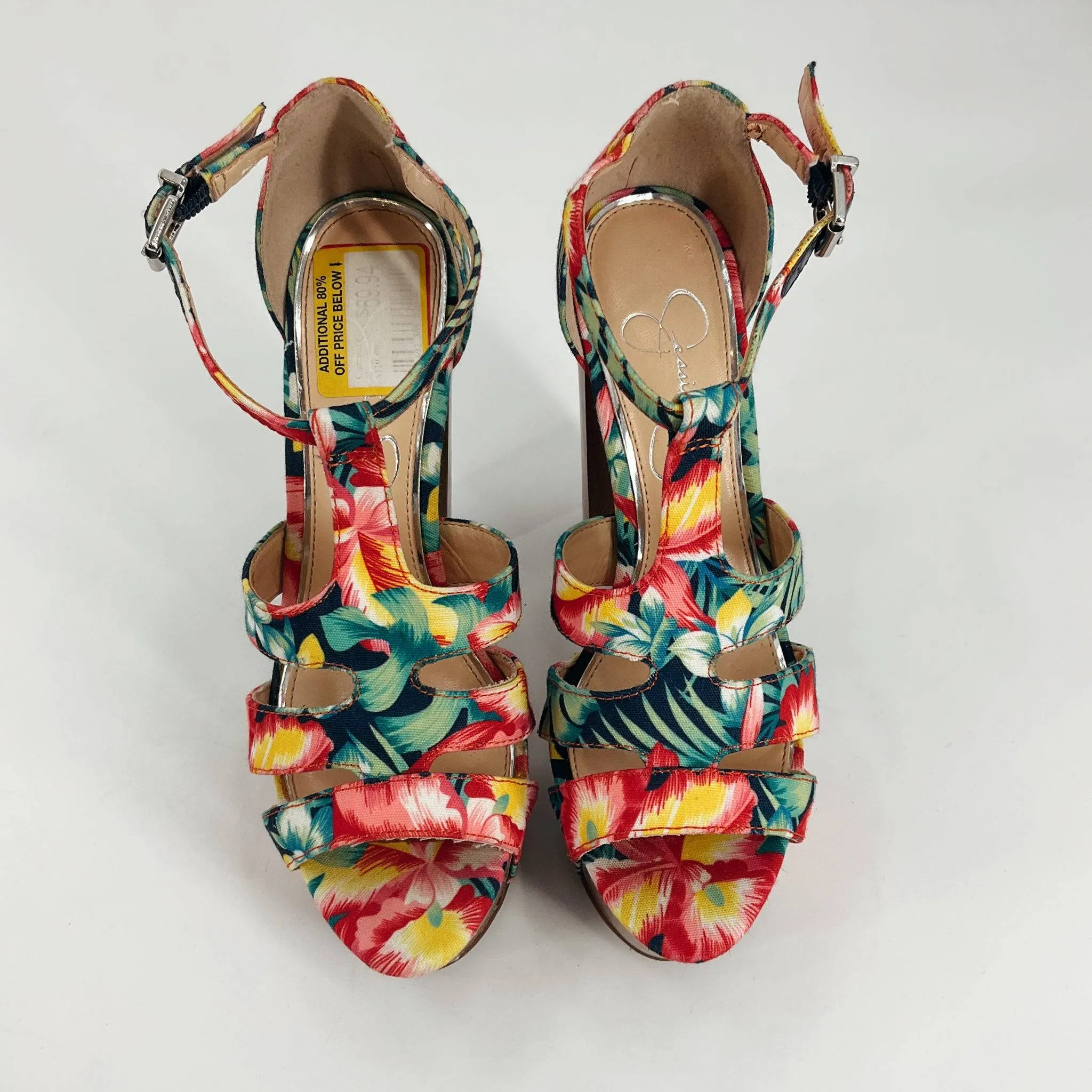 Jessica Simpson Pink, Green & Yellow Floral Sandals - Size 6