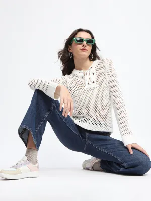 Madame Lace Detailed Off White Knit Top