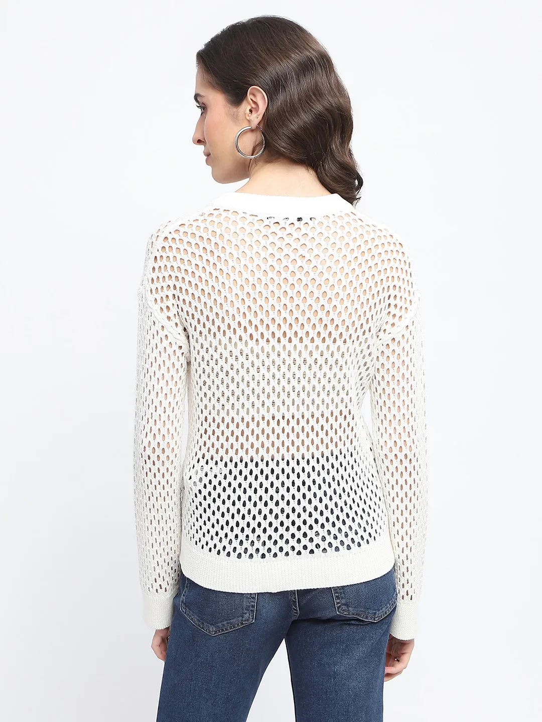 Madame Lace Detailed Off White Knit Top