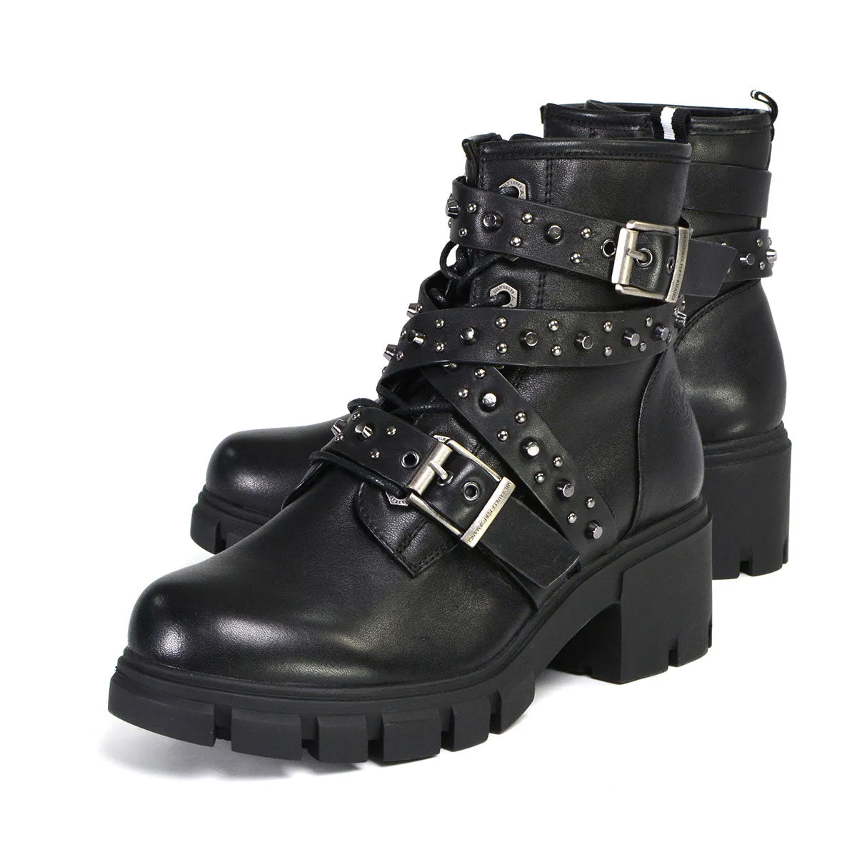 MBL9444 Women's ‘Bruiser’ Black Leather Lace to Toe Boots with Studded Straps