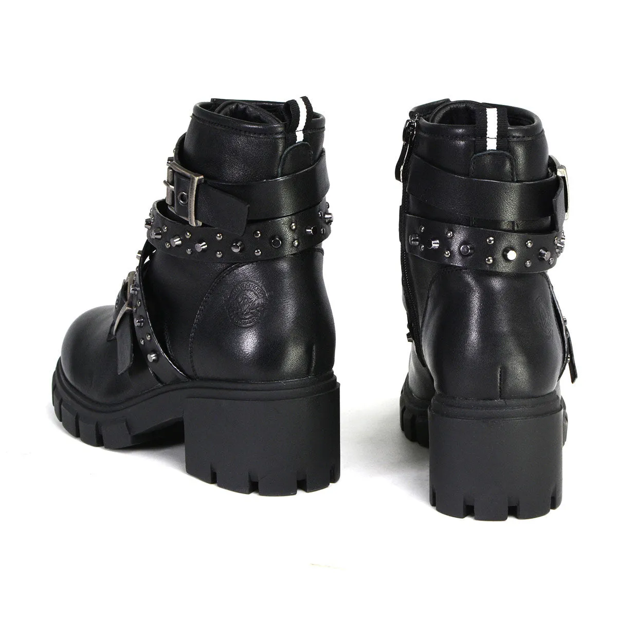 MBL9444 Women's ‘Bruiser’ Black Leather Lace to Toe Boots with Studded Straps
