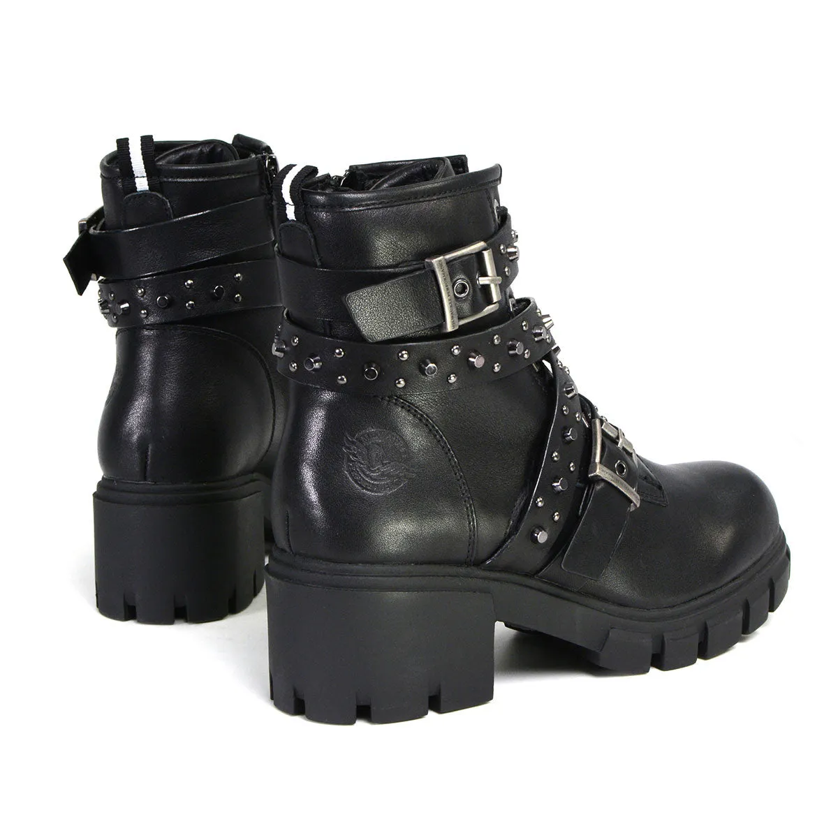 MBL9444 Women's ‘Bruiser’ Black Leather Lace to Toe Boots with Studded Straps