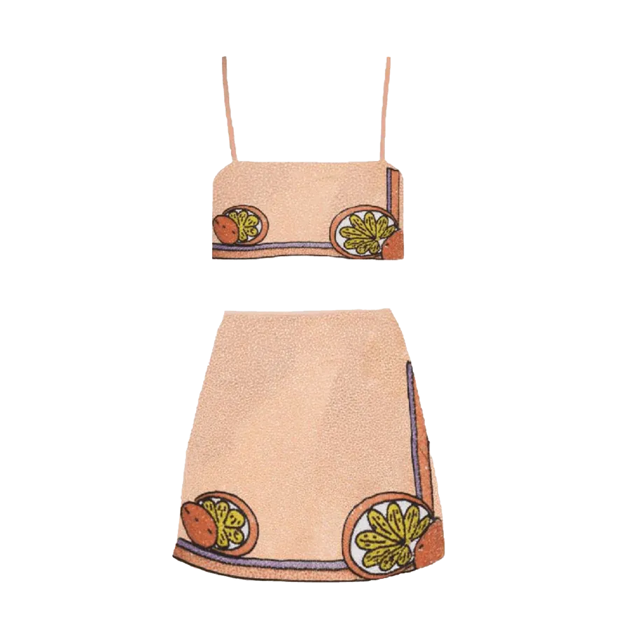 Melodie Co-ord Hand Embroidered Crystal Top Peach